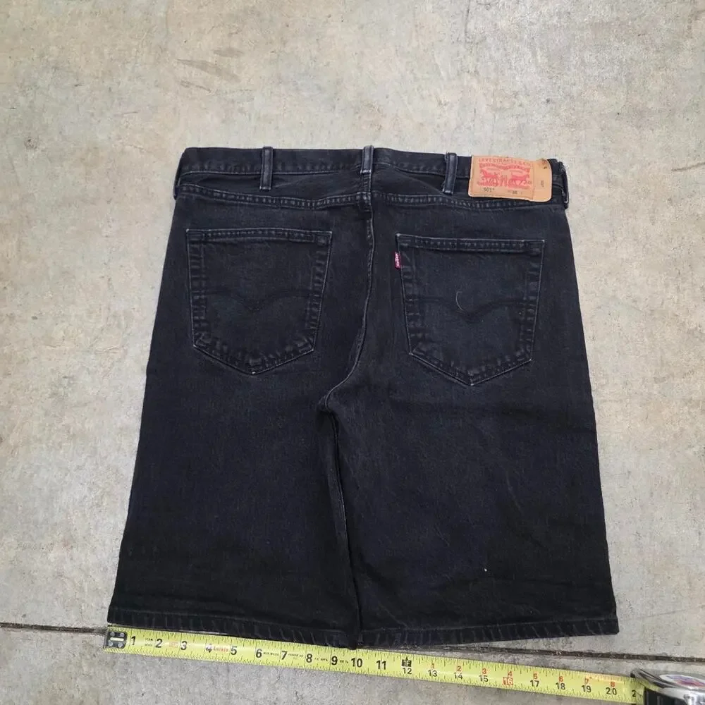 Baggy Y2K Black Levi 501 Button Fly Jorts  (38